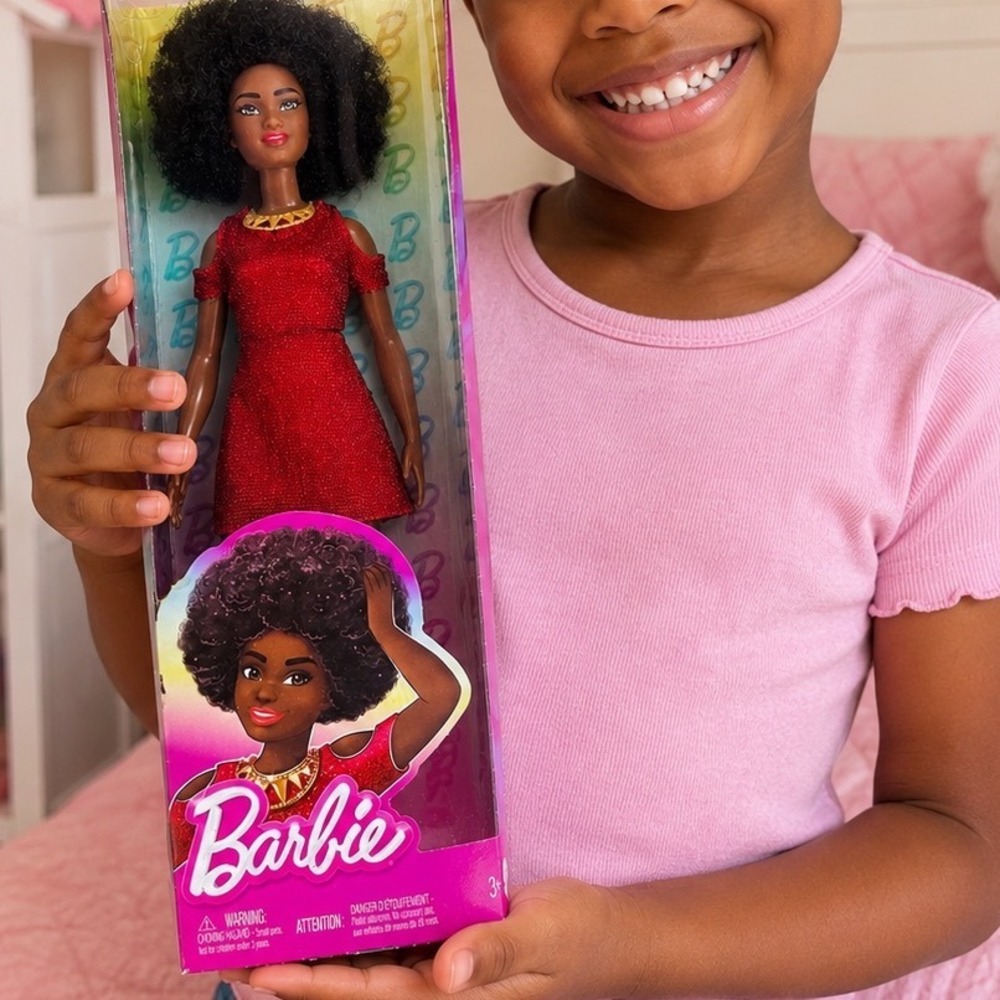 Barbie Fashionistas Doll 221 Afro Hair Red Cold Shoulder Dress HRH18 New in Box